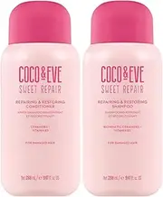 Coco & Eve Repair & Restore Shampoo & Conditioner Bundle. Hydrating & Strengthening Set for Damaged, Color Treated Hair. Deeply Nourish, Reduce Split Ends & Breakage for Healthy Hair. (560 ml)