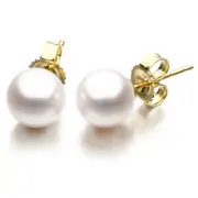 Gili Jewels Freshwater Pearl Studs - 10-11mm 14k Yellow Gold Round Earrings