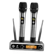 Wireless Microphone, Metal Dual Professional UHF Cordless Dynamic Mic