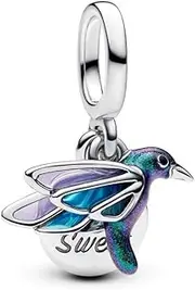 [PANDORA] Moments 793746C01 Hummingbird Double Charm Pendant in Sterling Silver Compatible with Me and Moments Pendant, 6,6x7,9x13,8 mm, Sterling Silver, No Gemstone