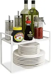 FHDUSRYO Metal Cabinet Storage Shelf Rack, 8.27x13 Inch Countertop Organize Rack, White Pantry Shelf for Kitchen, Cupboard, Plate, Dish, Bathroom Organization