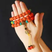 DIY Handmade natural red coral bucket beads turquoise bead necklace Glowing Chic