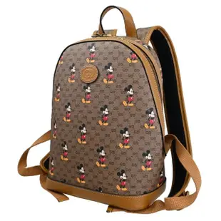 【GUCCI 古馳】限定DISNEY聯名款 雙G米奇印花手提淑女包後背包(駝)