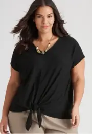 Autograph Top Plus Size 24 Shirt Blouse Short Sleeve Stretch Knit Broderie Black