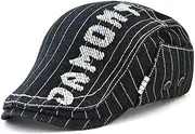[LAIFEKE] Newsboy Cap Fashion Men Letters Embroidery Beret Cap Cotton Driving Cabbie Flat Cap (Black)