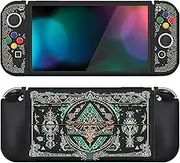 PlayVital ZealProtect Soft Protective Case for Nintendo Switch OLED, Flexible Protector Joycon Grip Cover for Nintendo Switch OLED with Thumb Grip Caps & ABXY Button Caps - Totem of Kingdom