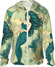 [LHBWCVN] UPF 50+ Light Jacket Full Zip Sun Protection Hoodie for Women Men Long Sleeve Retro Mermaid Sun Shirts