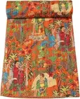 Indian Traditional Orange Farida Design Pure Cotton Kantha Quilt 90X60 in