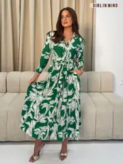 Girl In Mind Green Angela Tie Front Shirt Dress (F22154) | $127
