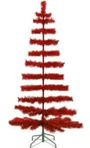 5FT Red Tinsel Christmas Trees Decorative Tabletop Holiday Tree 60in Tall