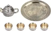 ANKROYU Vintage Tea Set, Metal Turkish Tea Set with Cups Plate, Metal Tea Coffee Cup Set, Pattern Moroccan Tea Set, Tea Cup Set for Table Decoration
