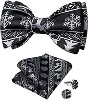 [DiBanGu] Christmas Bow Ties for Men Silk Self Bowtie Fun Festival Pocket Square Cufflinks Set with Gift Box for Party Gift