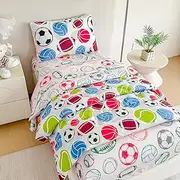 Tailor Shop 4 Pieces Toddler Bedding for Boys Toddler Basketball Football Baseball Comforter Includes Quilted Comforter Fitted Sheet Top Sheet and Pillow Case
