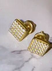 Men's 14k Gold Finish Real Sterling Silver 8mm Micro Paved 2.6ct cz Earrings Ice