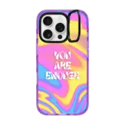iPhone 16 Pro Impact Ring Stand Case MagSafe Compatible "You Are Enough" vibrant Neon Pink Yellow Blue Gradient Trippy Wavy Psychedelic Swirl