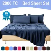 4PCS Fitted Flat Bed Sheet Set 2000TC Soft Single/Double/Queen/King/KS All Size