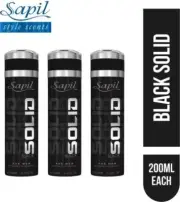 Sapil Solid Black Perfumed Deodorant For Men 200ml Each (Pack of 3) Perfume Body