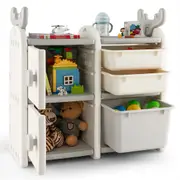 Costway Toy Organiser Cabinet Cute Antler Storage Shelf Bookcase w/3 Pull-out Boxs Playroom Living Room