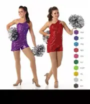 Fired Up BLACK Child Large Jazz Tap Dance Costume Foil Unitard Sequin Overlay