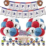 Baseball Birthday Party Decoration Kit, Balloons, Banner, Cupcake Toppers（37 PCS）