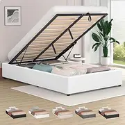 [ALFORDSON] Bed Frame with Gas Lift Storage Base King Single Size, Bed Platform Foundation PU Leather Upholstery Without Headboard for Mattress Topper, Wilbur White