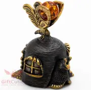 Solid Brass Amber Figurine of Snail with a butterfly bell talisman IronWork
