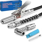 World's Smallest Grease Gun Coupler,Quick Release Grease Tips,with 90° Grease Coupler Adaptor and Spring Flex Hose, Zerk Cleaning Tool and Grease Needles Tips,Fit All Manual/Electric Grease Gun