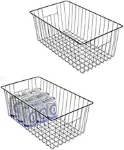 Y.Z.Bros 16inch Freezer Wire Storage Organizer Baskets for Upright Freezer 16, 17, 21 cu.ft, with Built-in Handles for Cabinet, Pantry,Black