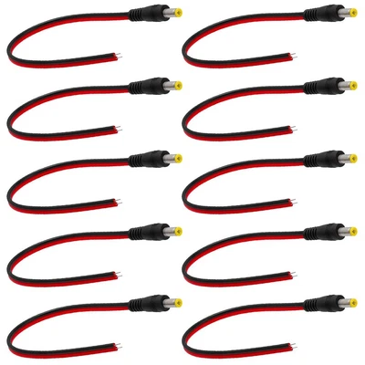 10x 8" CCTV Male Power Pigtails Plug Lead Coax Cable Connector Security Cameras