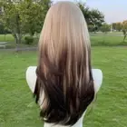 Air Bangs Black Ombre Blonde Layered Wig Lolita Cosplay Wigs for Women