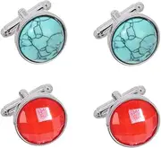 [JYHLSHBA] Cufflinks For Men 2 Pairs Of Round Gemstone Zircon Cufflinks Men'S French Suit Shirt Cufflinks