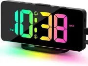 2024 Newest Digital Alarm Clock with 11 Colors & Dynamic RGB Display, Snooze Day