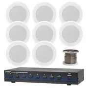 Pyle White 8" Full Range Speakers,8 Channel Speaker Selector,100FT- Speaker Wire