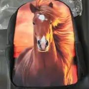 Unisex School Backpack Horse Side Mesh Pockets Inside Pocket New