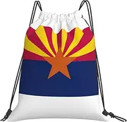 JEJEA Arizona State Flag Print Drawstring Backpack Waterproof Back Bag Cinch Bags Swim Gym Travel Bag For Men Women, White, One Size