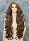 Extra Long Loose Curly Lace Front Human Hair Blend Wig Light Brown/Blonde EVEZ
