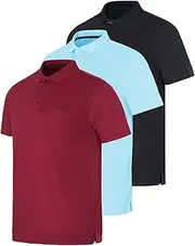 [Real Essentials] 3 Pack: Mens Short Sleeve Dry-Fit Collared Polo Shirt with Pocket - Active Casual (Available Big & Tall)