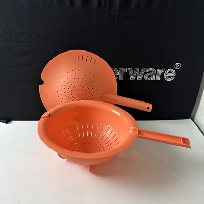 Tupperware Colander Strainer 2 Piece Set 2.8L / 2.9qt Orange Double Strainer New