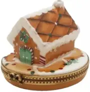 New French Limoges Trinket Box Gingerbread Christmas House with Holly