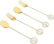 TIDTALEO 4Pcs Star and Moon Design Stainless Steel Dessert Spoons Forks Set Unique Table Decor for Cake Ice Cream and Tea Easy to Clean Cutlery Elegant Finish