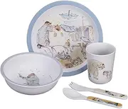 Petit-Jour Kids Gift Set, 5 Pieces, 6 Months, Melamine, BPA Free, Plate 18 cm, Timbale 160 ml, Bowl 250 ml, Set of 2 Cutlery 14 cm - Dishwasher Safe - Ernest and Celestine Blue