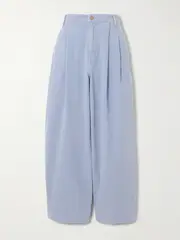 [B SIDES] B SIDES - Martin Pleated Cotton-twill Barrel-leg Pants - Blue - 29 29 Blue