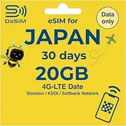 Japan eSIM 30 Days 20GB | DeSiM | Data ONLY | High-Speed Unlimited Data（30 Days）, Multi-Network, QR Cord Easy Activation, Tethering, No Voice/SMS, Local Support, Prepaid SIM for Japan Travel eSIM