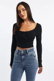 Black Top Short Sleeve Scoop Neck Long Sleeve - Size 16XL, Women's Top