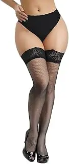 [Generic] Women's Stay-up Fishnet Stockings with Backseam Small mesh lace with patterns, thin high and long tube, over knee mesh socks