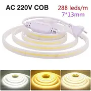 220V COB Led Strip Light With Power Plug 288LED/M Super Bright Waterproof CRI 90 Linear Lighting Flexible LED Ribbon