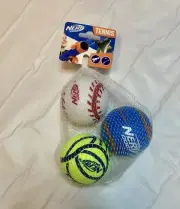 Nerf Dog Tennis Balls Med sz. 3 pack New Durable Chew/fetch Toys Sports Patterns