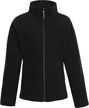 [UNISPO] Micro Fleece Jacket for Woman Ergonormic Cutting Design Full Front Zipper and 2 Zippered Hand Pocket Low Profile Black