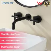 Decaura Wall Mounted Spout and Matt Black Mixer 1/4Turn Cross Handle Shower Taps