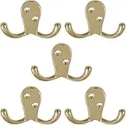 Design House Wall-Mounted Double Hook for Coat Hat Towel Robe in Bathroom or Closet, 1.65 in. H x 2.86 in. L x .98 in. W, Polished Brass 5 Pack
